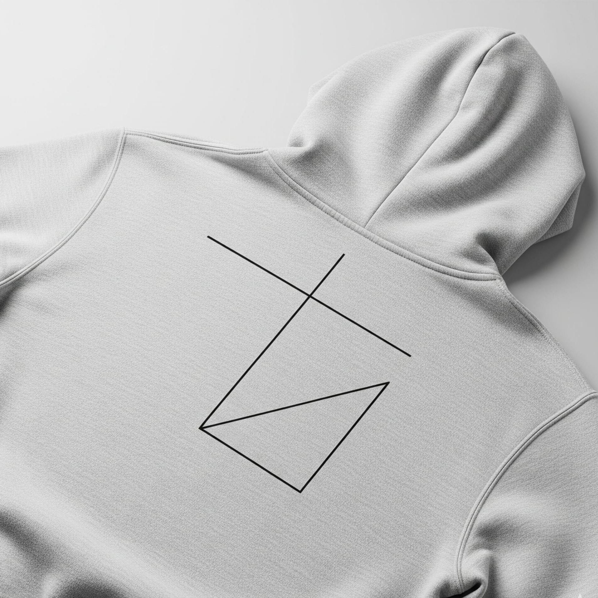 Light gray hoodie with a black geometric design on a light gray background