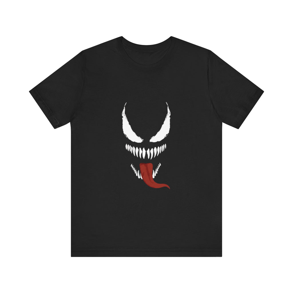 Black t-shirt with Venom logo on a white background