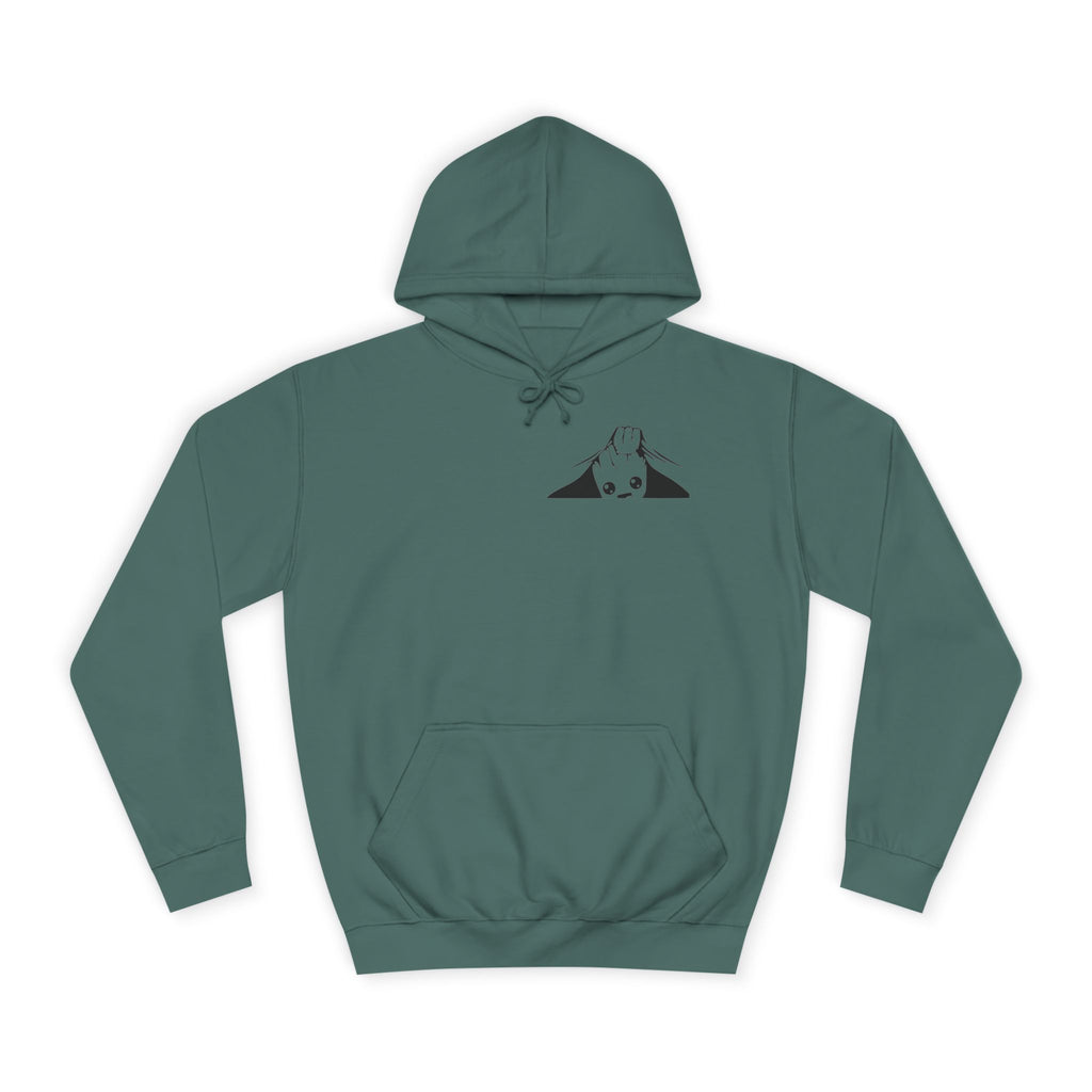 Green hoodie with a black logo on a white background