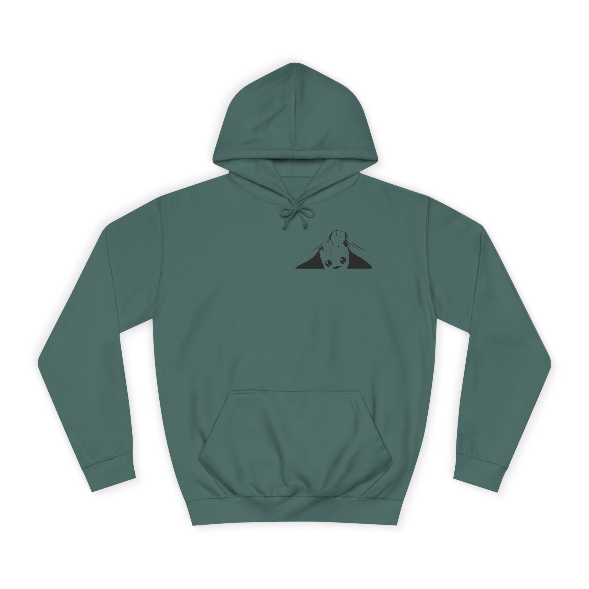 Green hoodie with a black logo on a white background