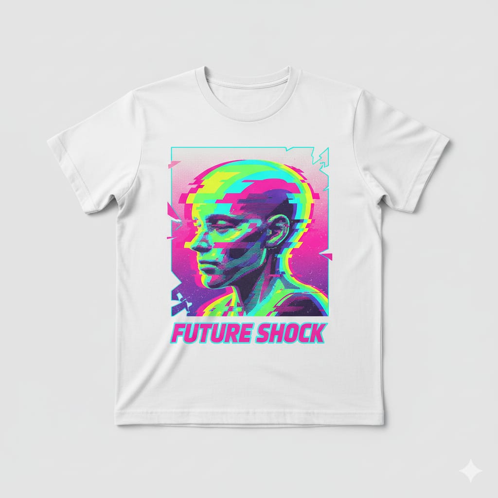 Future Shock Cyberpunk T-Shirt - Neon Digital Art Design Bulk Order (250 Units)