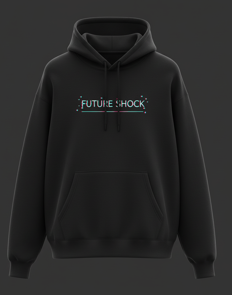 Future Shock Minimalist Cyberpunk Hoodie - Glitch Text Design Bulk Order (250 Units)