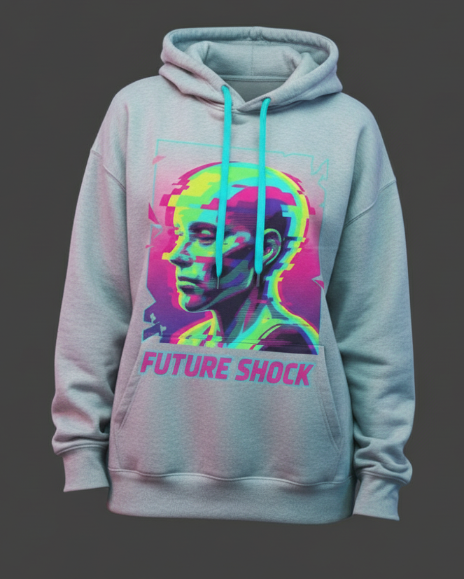 Future Shock Cyberpunk Hoodie - Neon Digital Art Design Bulk Order (250 Units)