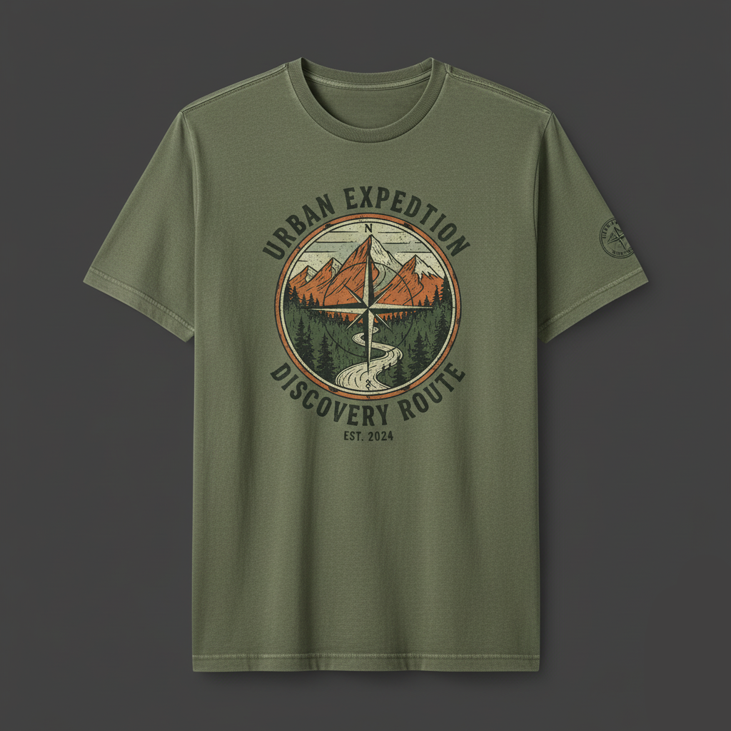 Urban Expedition Discovery Route T-Shirt - Compass Mountain Design Bulk Order (250 Units)